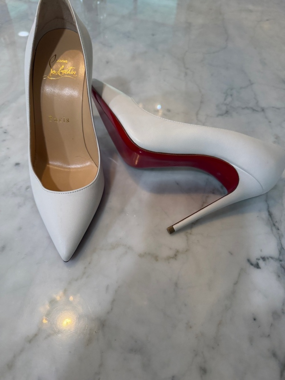 Christian Louboutin White Leather Stiletto Pumps with Red Sole
